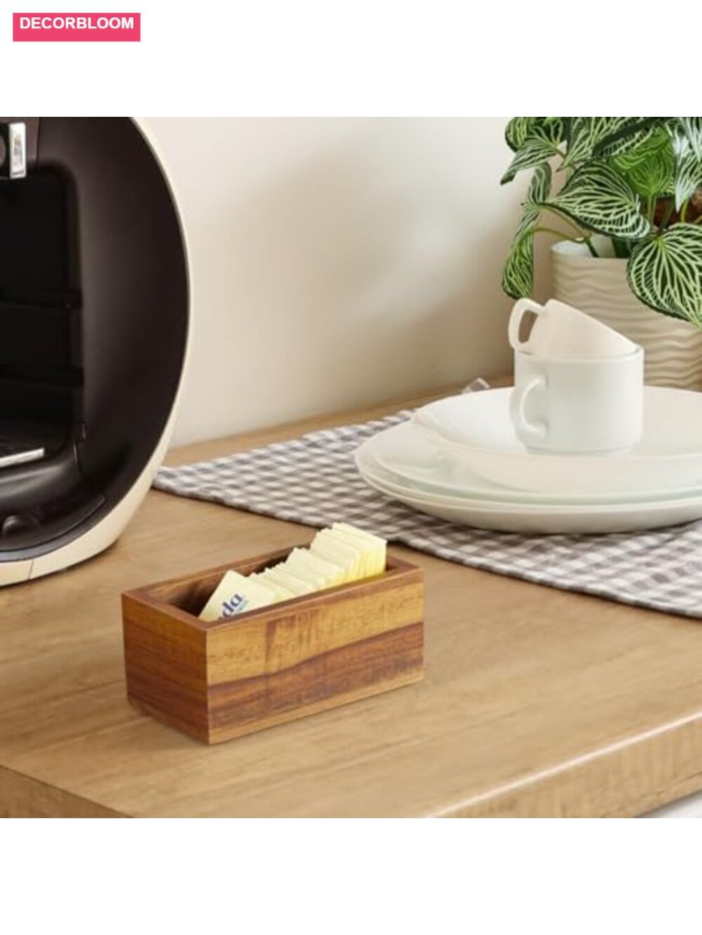 Solid Acacia Wood Sugar Packet Holder Coffee Bar Organizer - Picture 4 of 6